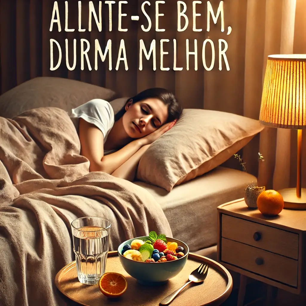 Pessoa dormindo em uma cama confortável. A imagem simboliza a importância da alimentação e sono para um descanso de qualidade.