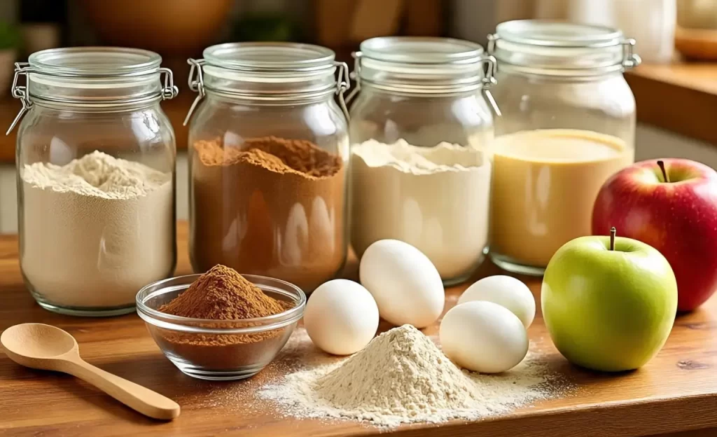 Ingredientes separados em potes de vidro sobre uma mesa, prontos para serem misturados.