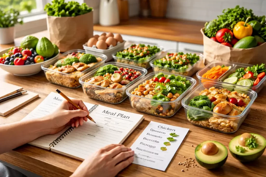 Planejamento alimentar semanal com refeições saudáveis para uma alimentação balanceada.