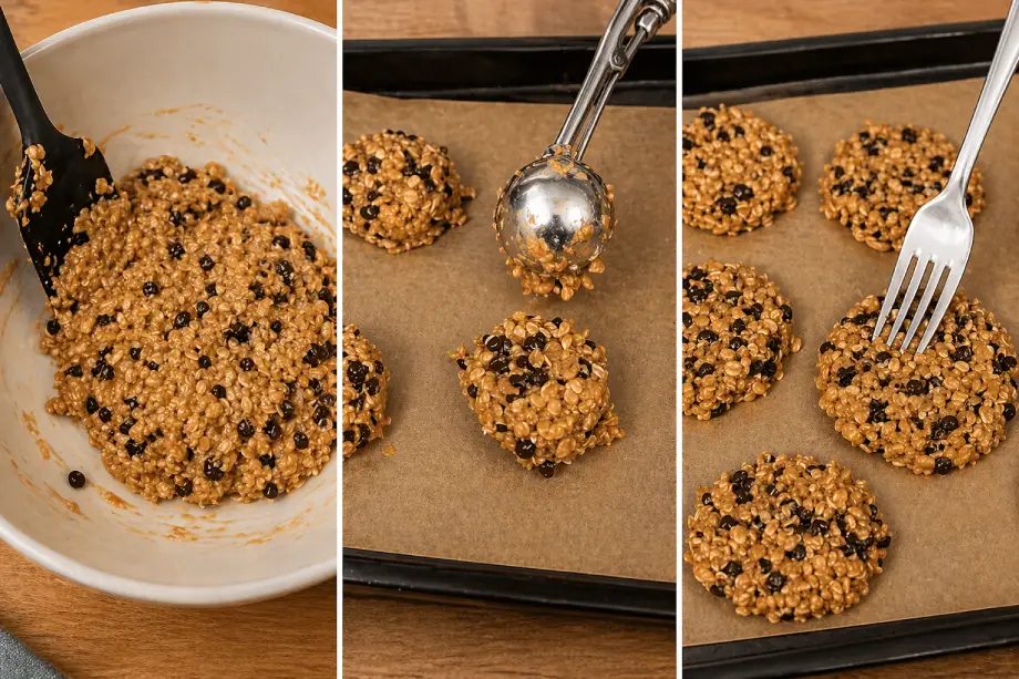 Preparo dos cookies fit com chocolate caseiro.