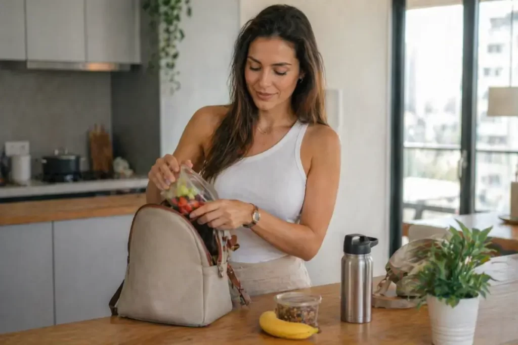 Se preparando para evento social com escolhas saudáveis.