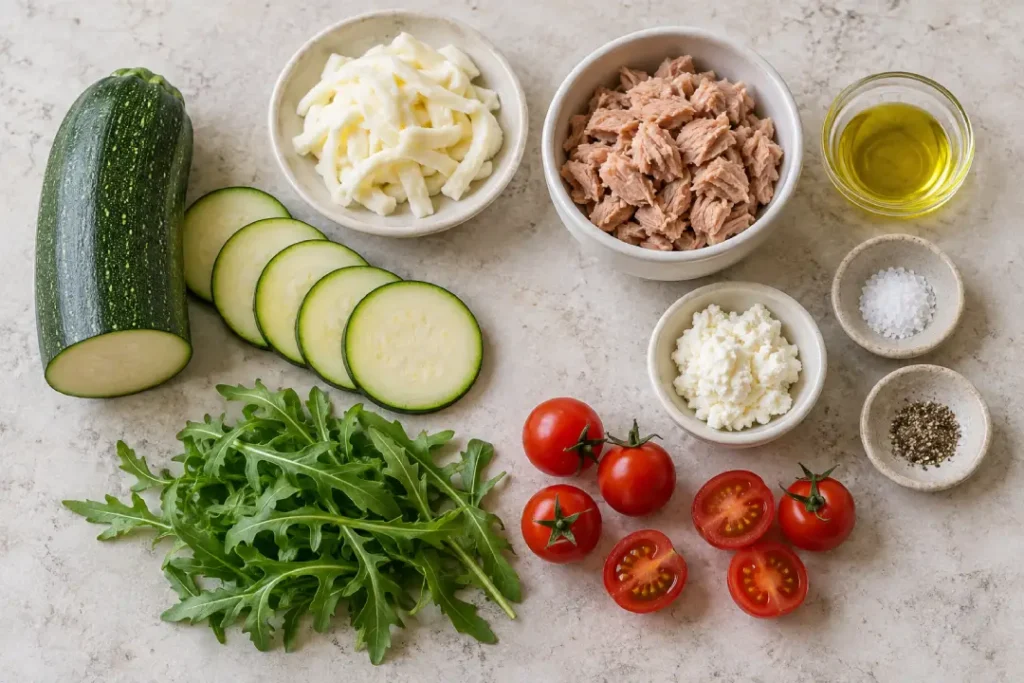 Ingredientes para fazer taco de abobrinha com atum