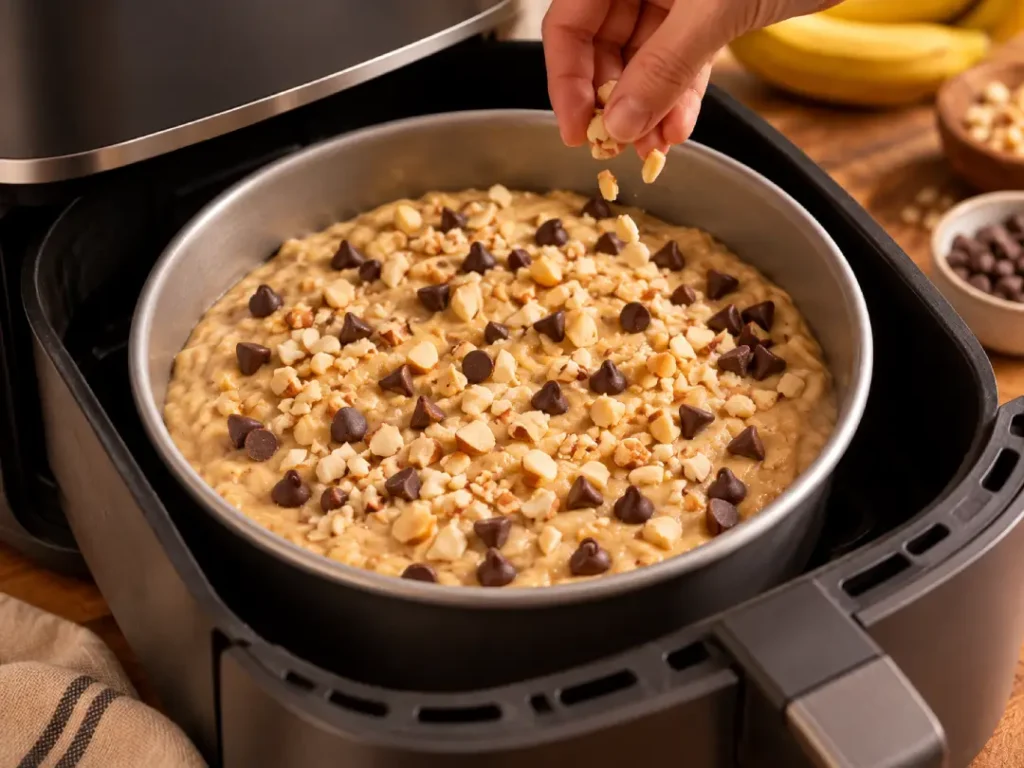 Preparo do bolo de banana antes de assar