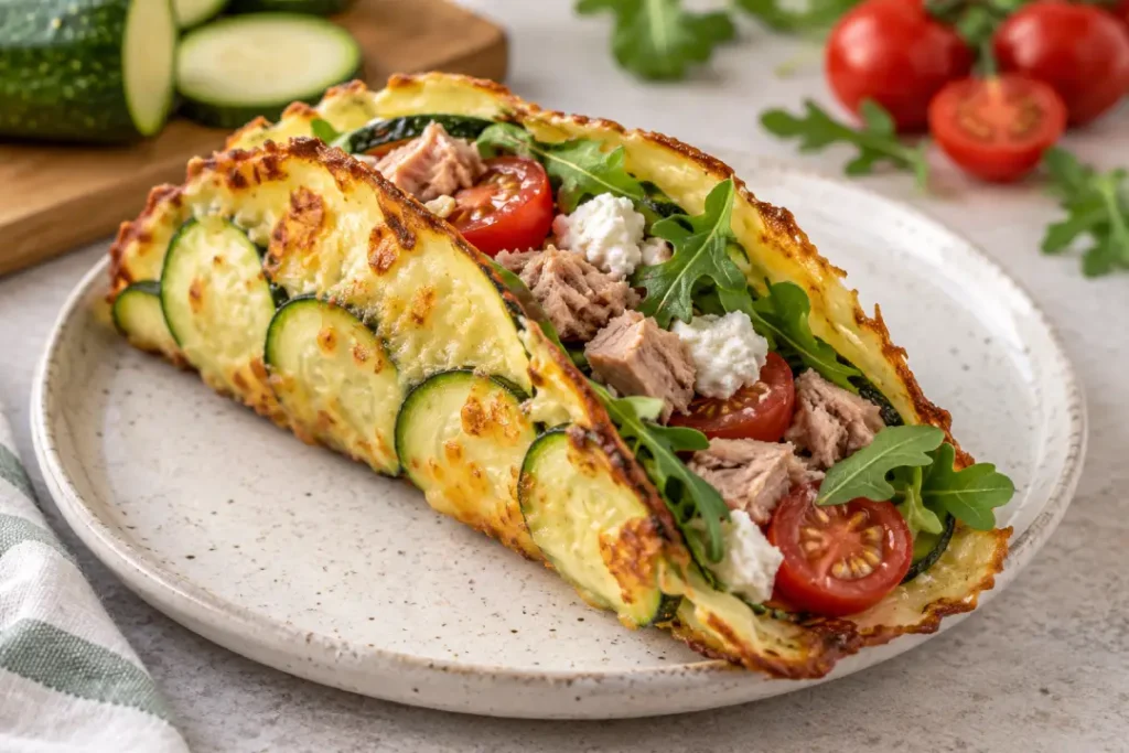 Taco de abobrinha com atum feito na airfryer